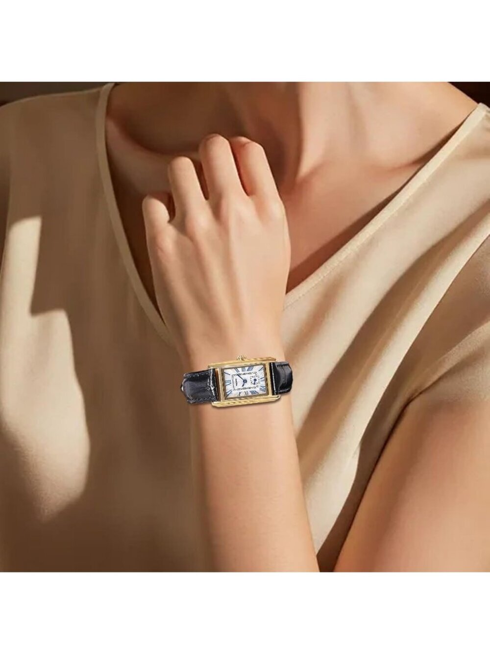 Women's Black And Gold Analog Ultra-Thin Rectangle Vintage Square Wrist Watch - Picture 5 of 6